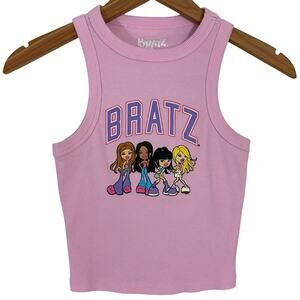 Bratz Y2K High Neck Pink Ribbed Graphic Tank Top Size XS